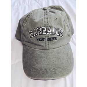 Vtg BARBADOS WEST INDIES Hat Black Adjustable Cap Wash Green Cotton Workwear
